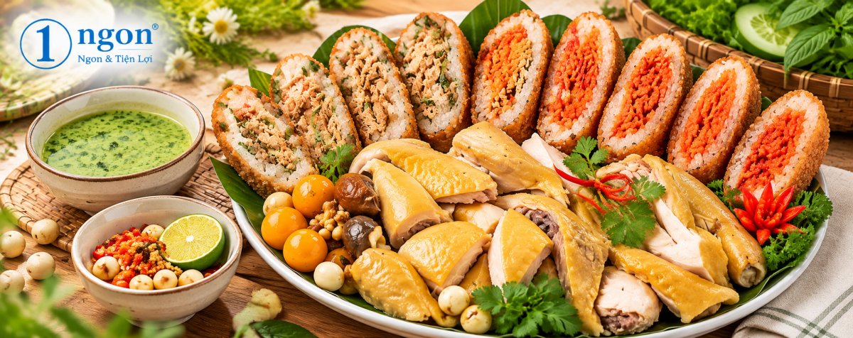 Gà ta bó xôi cốt dừa 2 vị ôm hạt sen