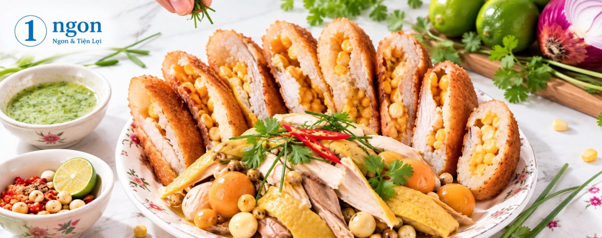 Gà ta bó xôi bắp non ôm hạt sen