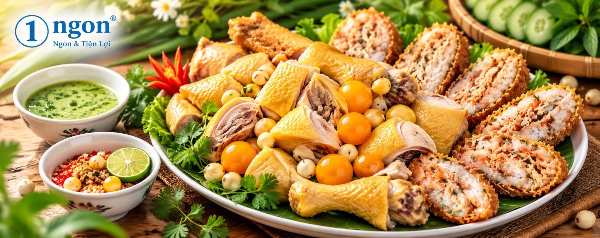 Gà ta bó xôi chà bông ôm hạt sen